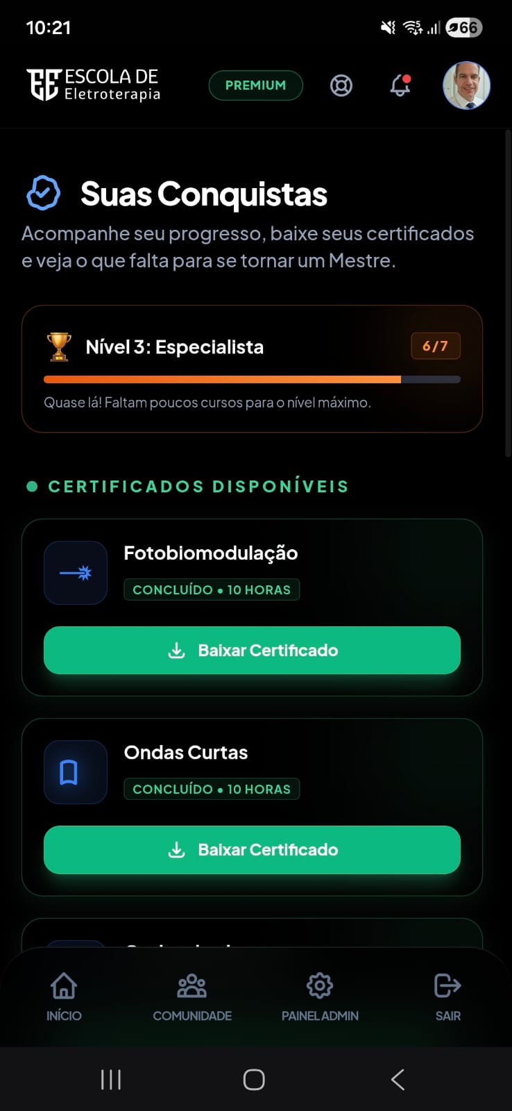 Conquistas e certificados